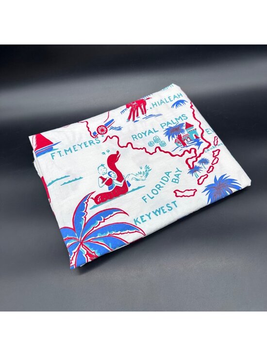 Other - Vintage Florida Map Tablecloth Mid Century Kitschy Landmarks Red White Blue